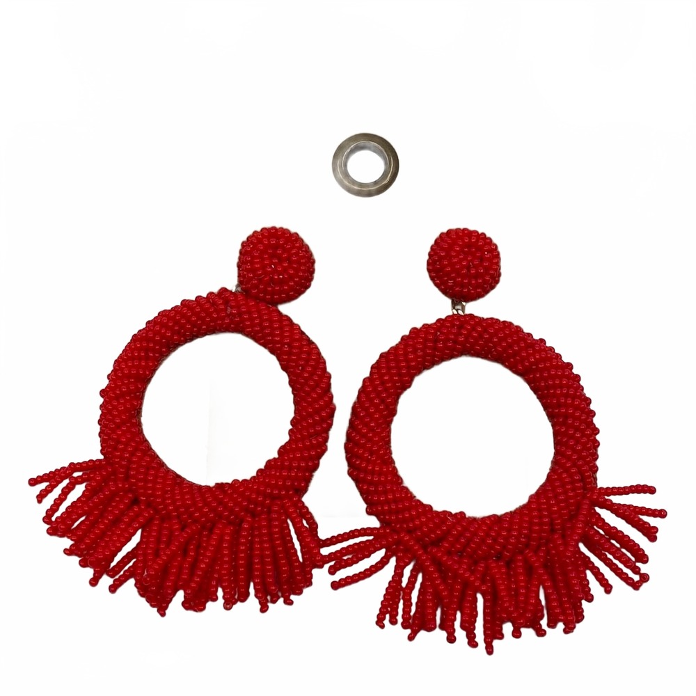 Anthropologie Red Beaded Hoop Earrings | OS Regular